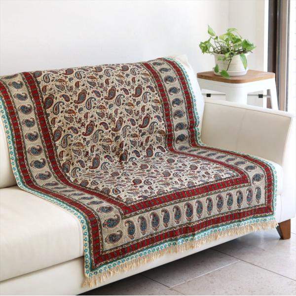 ペルシャ更紗 イラン手染め布 150x100cmサイズ 細かなデザインのブロックプリント アンティー...