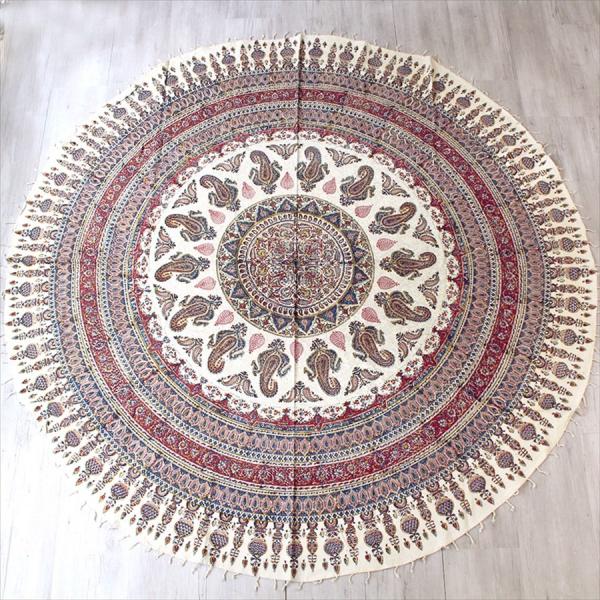 ガラムカール ペルシャ更紗 220cm円形ラウンド 206cm  アンティークデザイン アンバー系/...