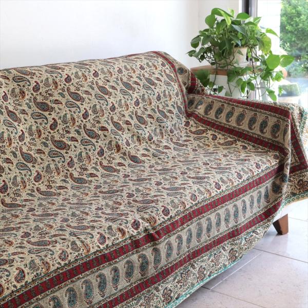 ペルシャ更紗 ガラムカール 236×148cm アンティークデザイン ペイズリー ソファーカバー ベ...