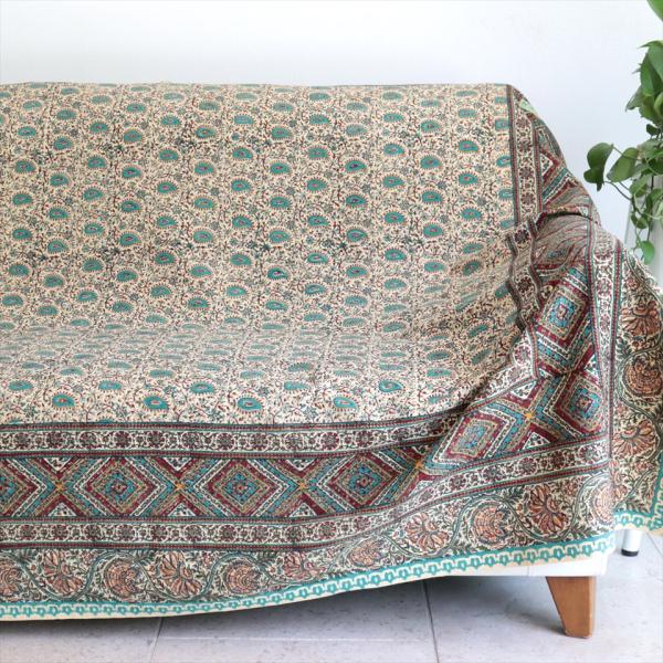 ペルシャ更紗 ガラムカール 230×147cm アンティークデザイン ぶぐーグリーン ペイズリー ソ...