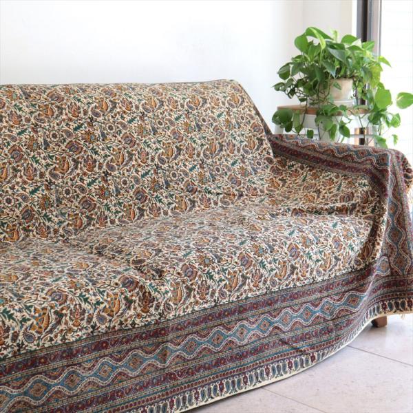 ペルシャ更紗 ガラムカール 228×149cm アンティークデザイン フラワー ソファーカバー ベッ...