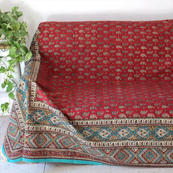 ペルシャ更紗 ガラムカール 270x208cm アンティークデザイン ペイズリー ソファーカバー ベ...