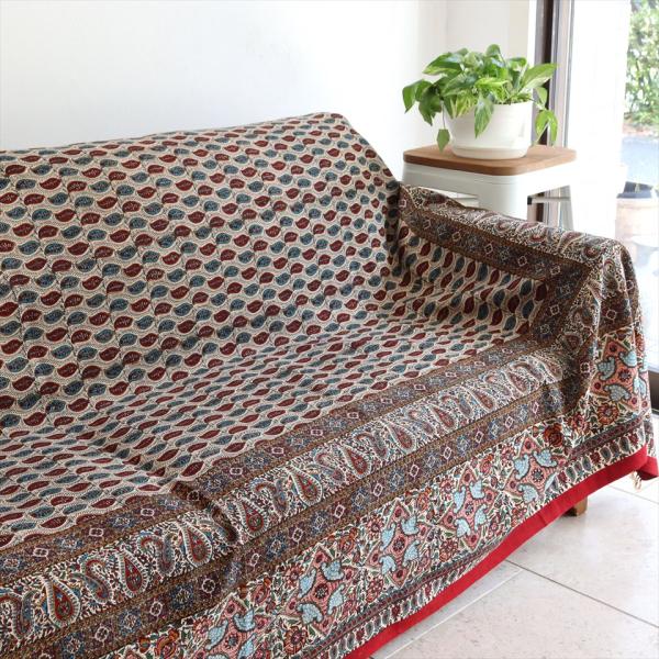 ペルシャ更紗 イラン手染め布 280×207cm アンティークデザイン ペイズリー ソファーカバー ...