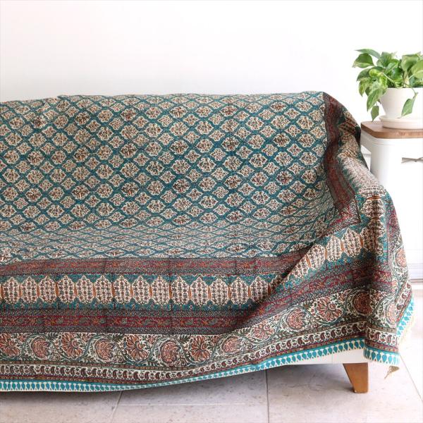 ペルシャ更紗 イラン手染め布 265×206cm アンティークデザイン ペイズリー ソファーカバー ...