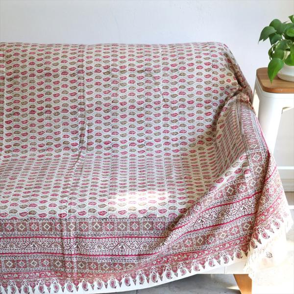 ペルシャ更紗 イラン手染め布 261x208cm アンティークデザイン ペイズリー ソファーカバー ...