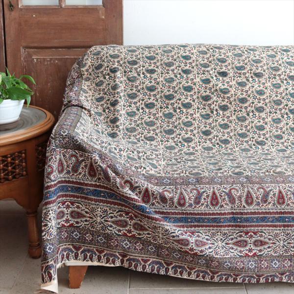ペルシャ更紗 イラン手染め布 270×205cm アンティークデザイン ソファーカバー ベッドカバー...