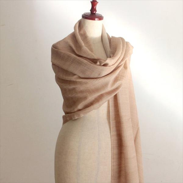 カシミアストール・手織り/大判サイズ 206x70cm ベージュ&amp;アイボリーのリバーシブル/1点もの