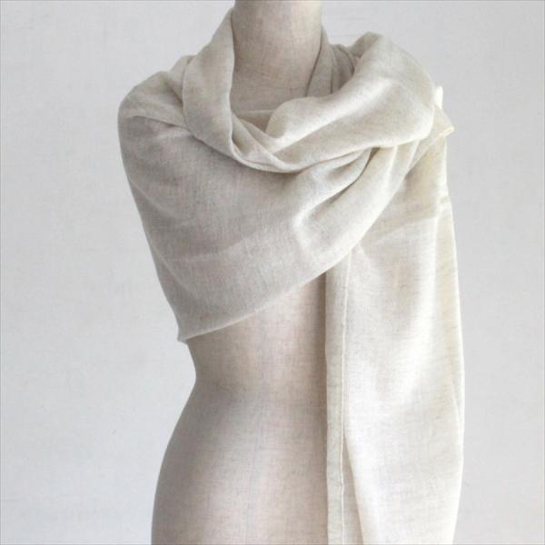 カシミアストール・手織り/大判サイズ 210x68cm アイボリー/1点もの