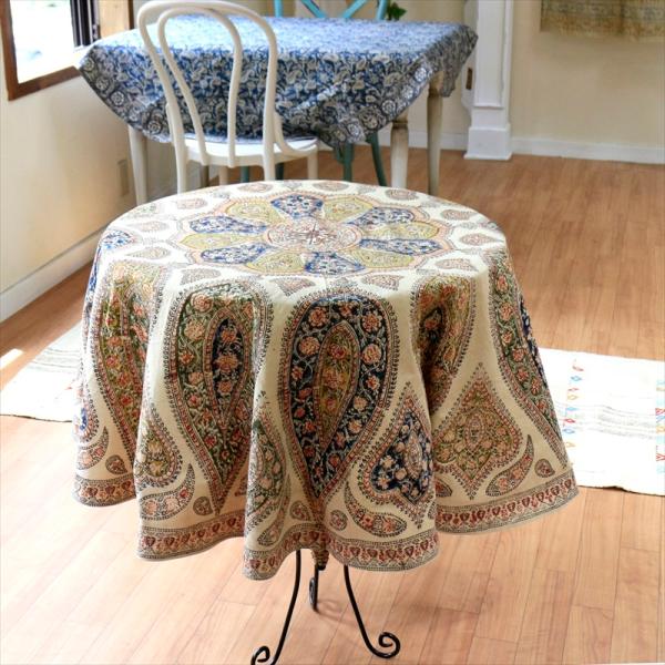 カラムカーリ　インド更紗　130cm　円形クロス　コットン100% 木版ブロックプリント