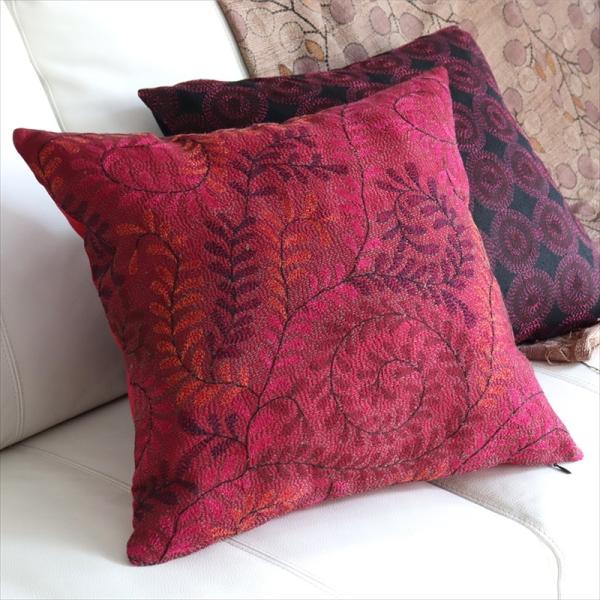 カンタ刺繍　シルク　クッションカバー44×42cmローズピンク　藤の花