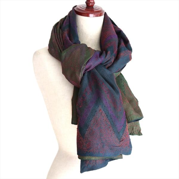 インドの古布 カンタ刺繍 シルクストール Kantha embroidery, India210x7...