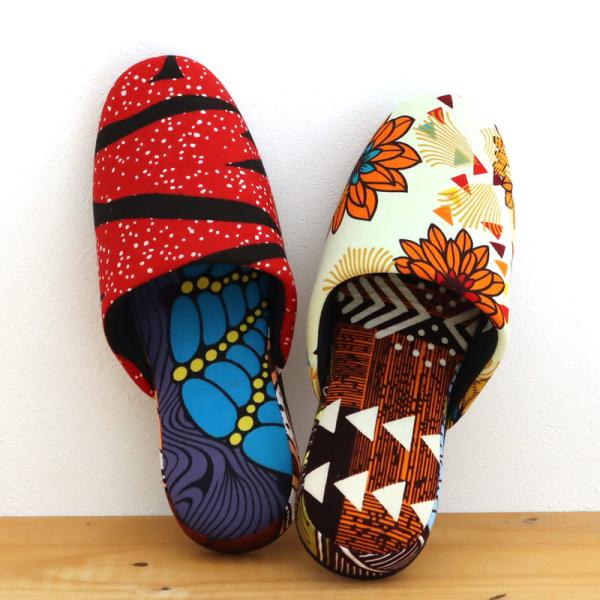 パーニュ布スリッパ 25.5-28cm Lサイズ 南河原スリッパ/ African wax prin...