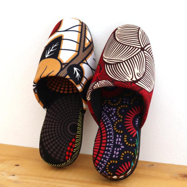 パーニュ布スリッパ 22.5-25cm Mサイズ 南河原スリッパ/ African wax prin...