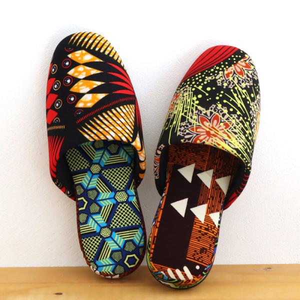 パーニュ布スリッパ 22.5-25cm Mサイズ 南河原スリッパ/ African wax prin...