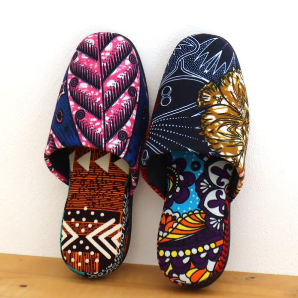 パーニュ布スリッパ 22.5-25cm Mサイズ 南河原スリッパ/ African wax prin...