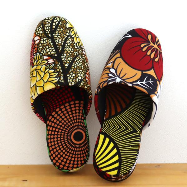 パーニュ布スリッパ 22.5-25cm Mサイズ 南河原スリッパ/ African wax prin...