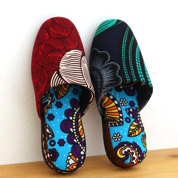 パーニュ布スリッパ 22.5-25cm Mサイズ 南河原スリッパ/ African wax prin...