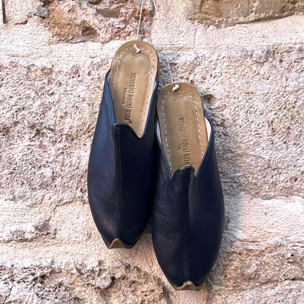 トルコ製 レザースリッパ ネイビー 25cm ルームシューズ 本革スリッパ