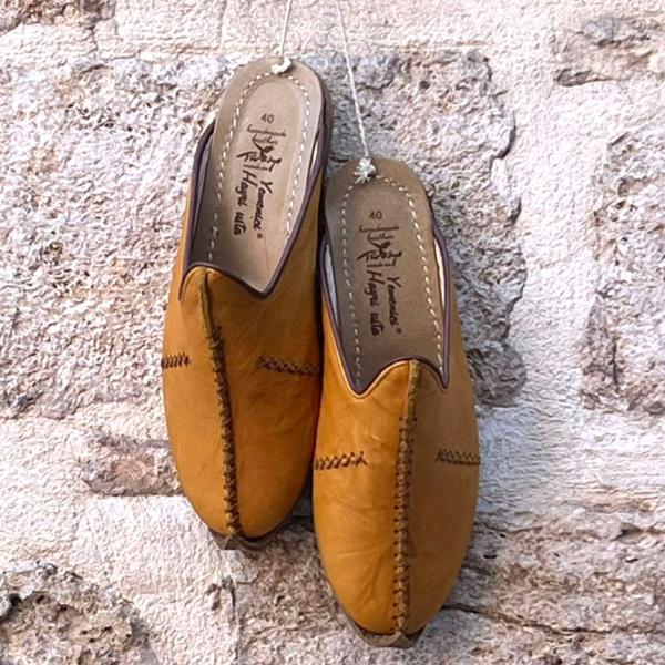 トルコ製 レザースリッパ ゴールド 24.5cm ルームシューズ 本革スリッパ