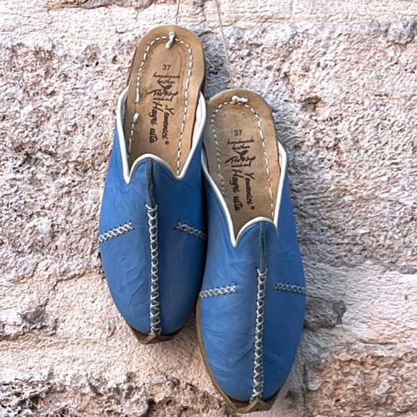 トルコ製 レザースリッパ ターコイズ 23.5cm ルームシューズ 本革スリッパ