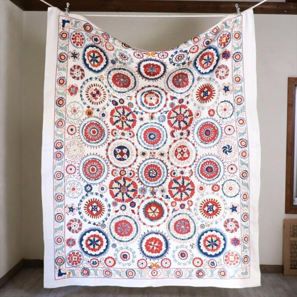 ウズベキスタン・スザンニ Uzbekistan Suzani アンティークリプロダクション 193x...