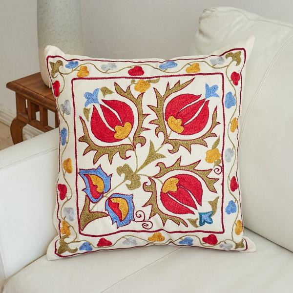 スザンニ刺繍 クッションカバー 47×45cm ウズベキスタン　Suzani スザニ