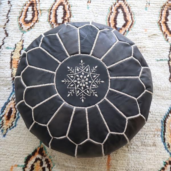 Moroccan POUF Dark Brown モロッコ プフφ50cm ヤギ革　マットブラック　...
