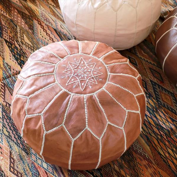 Moroccan POUF Tan モロッコ　プフφ50cm ヤギ革　タン　オットマンスツール　山羊...