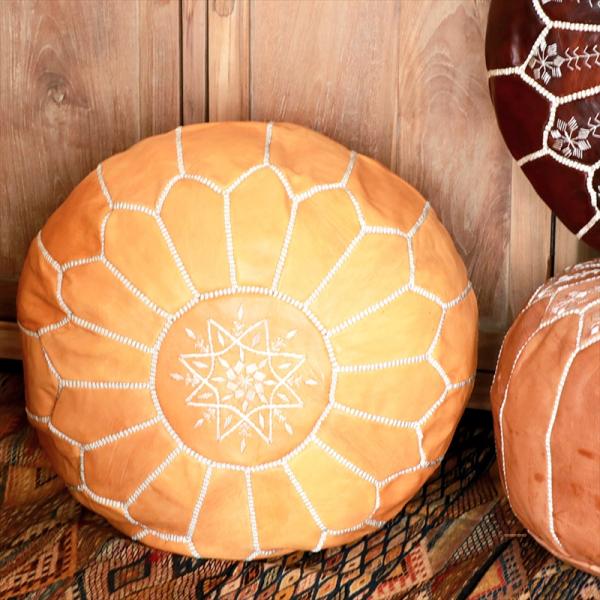 Moroccan POUF Yellow モロッコ プフφ50cm ヤギ革　イエロー　オットマンスツ...