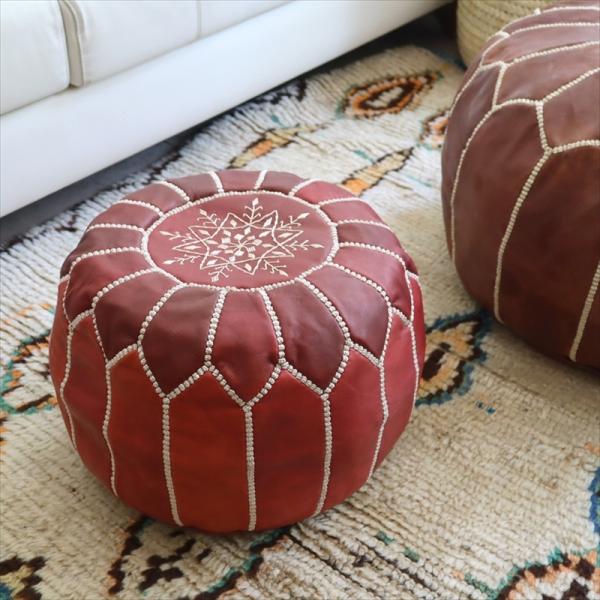 Moroccan POUF Tan モロッコ　プフφ35cm ヤギ革　ブラウン　オットマンスツール　...