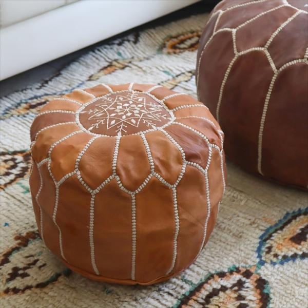Moroccan POUF Tan モロッコ　プフφ35cm ヤギ革　タン　オットマンスツール　山羊...