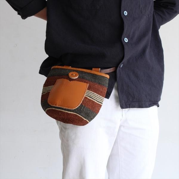 アフリカ バオバブバッグ ポシェット ウエストポーチ（ポケット付き）/牛革使用 幅24cm x高さ1...