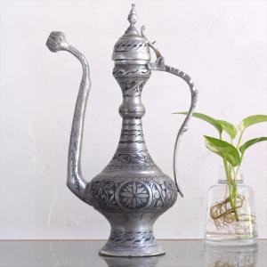 トルコ 銅製の水差し アンティークシルバー/高さ24cm