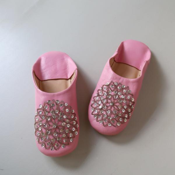 Morocco Babouche バブーシュ ビーズ/ピンク&amp;シルバー/24cm Moroccan ...
