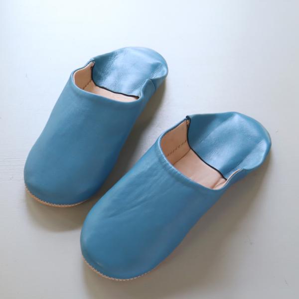 バブーシュ ブルー 26cm（43）シンプル 無地　モロッコ　羊革スリッパ ハンドメイド