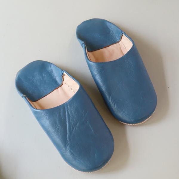 バブーシュ ブルー 28cm（45）シンプル 無地　モロッコ　羊革スリッパ ハンドメイド