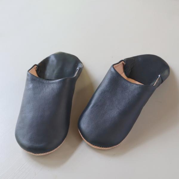 バブーシュ ネイビー 26cm（43）シンプル 無地　モロッコ　羊革スリッパ ハンドメイド
