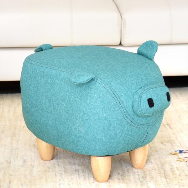 ぶたのモチーフ スツール ブルーグリーン H36xW50xD32cm オットマン