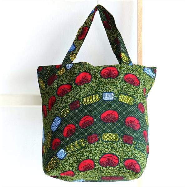 パーニュ 西アフリカのプリント布をつかった巾着タイプのエコバッグ アフリカンビーズ Pagne We...