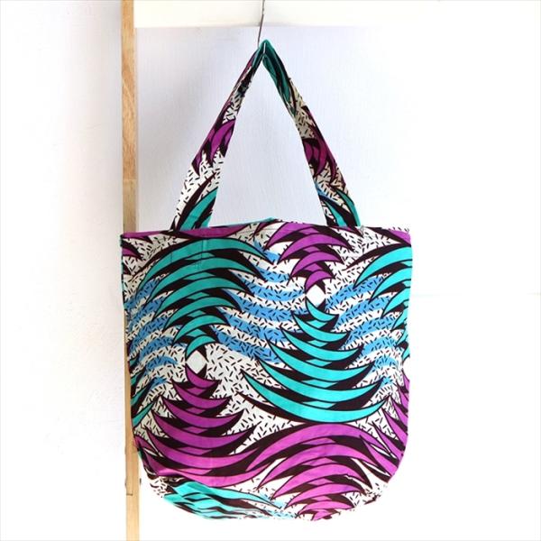 パーニュ 西アフリカのプリント布をつかった巾着タイプのエコバッグ ビス Pagne West Afr...