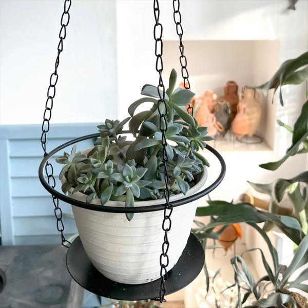 ハンギング アイアンプレート 直径19cm 全高65.5cm ブラック