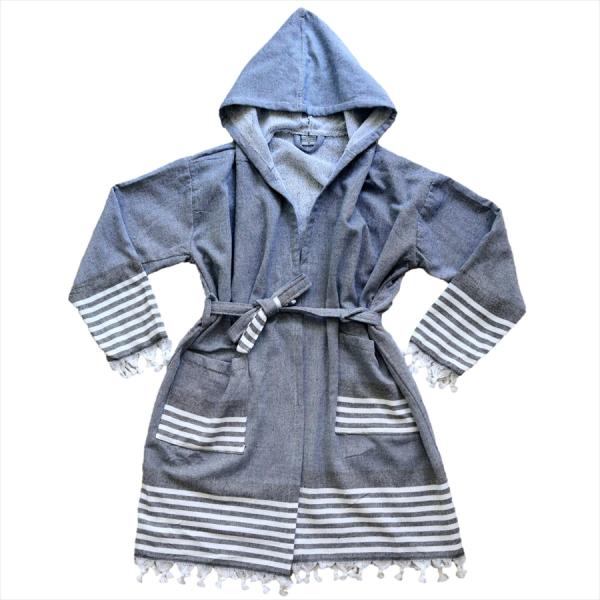 バスローブ ガウン 綿100% トルコ製ハマムタオル ネイビー