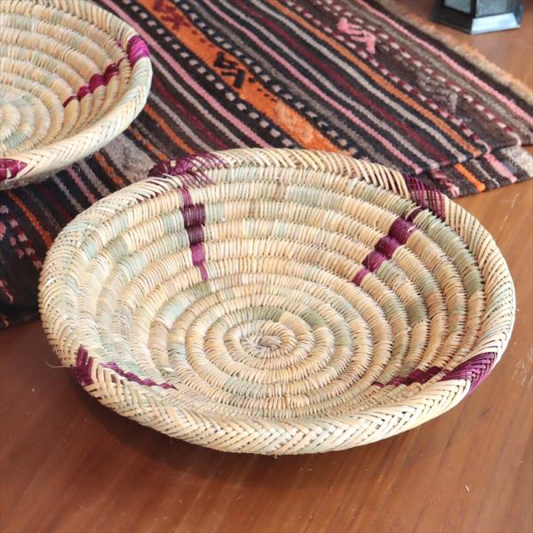 モロッコ バスケット 深皿型　33cmキッチンバスケットトレイ暗ピンク