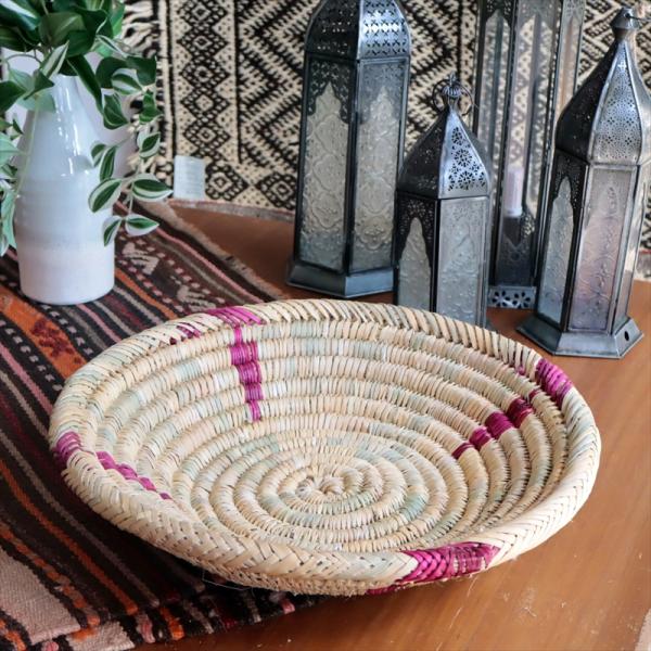 モロッコ バスケット 深皿型　36cmキッチンバスケットトレイピンク