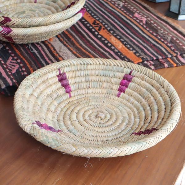 モロッコ バスケット 深皿型　35cmキッチンバスケットトレイ暗めピンク