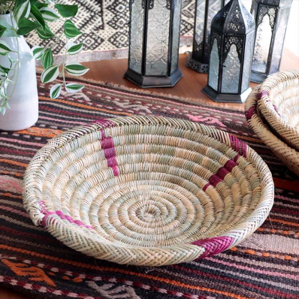 モロッコ バスケット 深皿型　33cmキッチンバスケットトレイピンク
