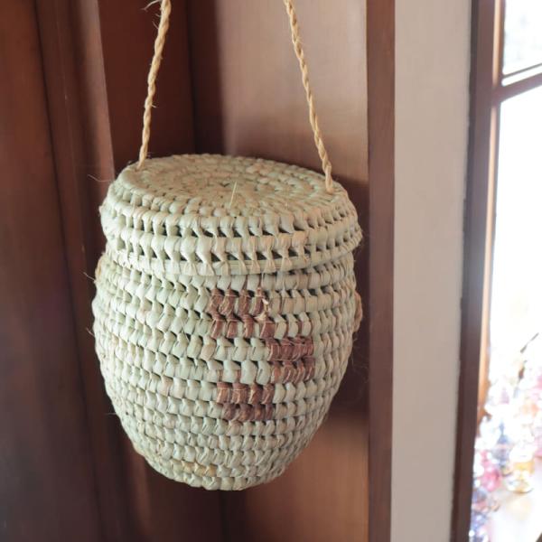 ムインギバスケット　ピクニックつぼ型　フタ付き ハンギングバスケット