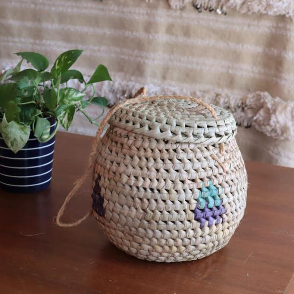 ムインギバスケット　ピクニックつぼ型　フタ付き ハンギングバスケット