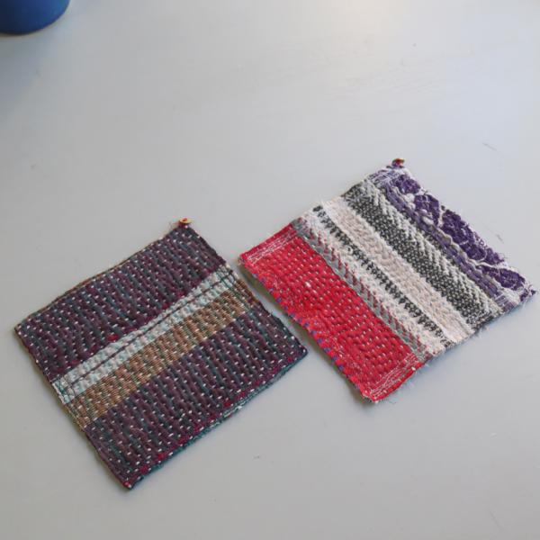 コースター12cm ２枚組　カンタ刺繍 インド刺し子ヴィンテージカンタ
