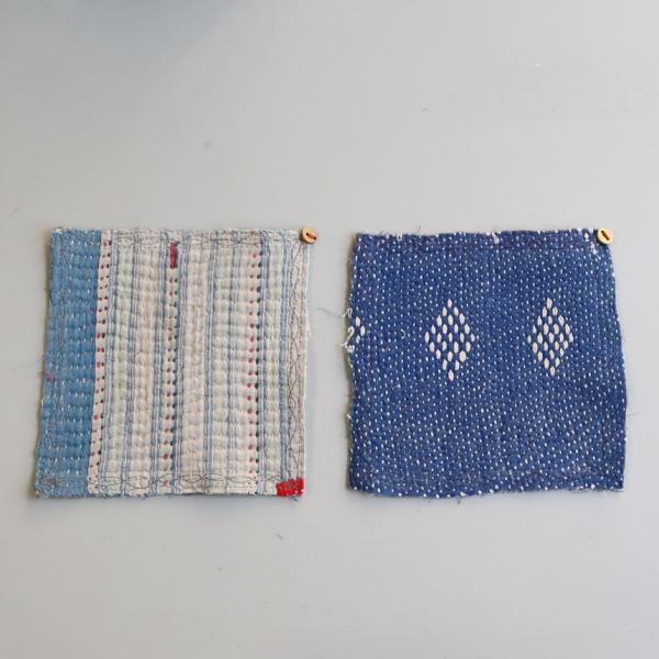 コースター12cm ２枚組　カンタ刺繍 インド刺し子ヴィンテージカンタ